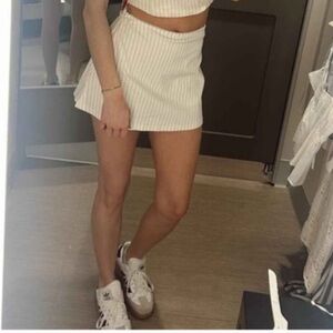 Wild Fable High-Rise A-Line Skort - White Pinstripe M